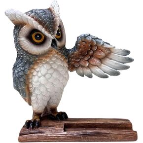Whimsical Owl Cell Phone Stand and Decorative Mobile Phone Holder for Desk - Owl of Wisdom and Mystery, Sturdy Resin Smartphone Holder, Unique Owl Gift for Protection and Style