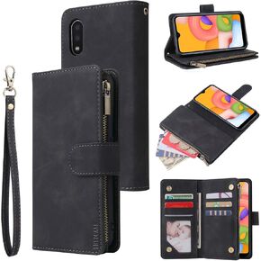 LBYZCASE Phone Case for Galaxy A10E 2019,Samsung A10e Wallet Case,Luxury Folio Flip Leather Cover[Zipper Pocket][Wrist Strap][Kickstand ][Magnetic Closure] for Samsung Galaxy A10E (Wine Red)