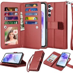 Njjex Galaxy A35 5G Case, for Samsung Galaxy A35 5G Wallet Case, [9 Card Slots] PU Leather ID Credit Holder Folio Flip [Detachable] Kickstand Magnetic Phone Cover & Lanyard for Samsung A35 [Marble]