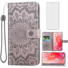 Asuwish Phone Case for Motorola Moto G Stylus 5G 2024 Wallet Cases with Tempered Glass Screen Protector and Sunflower Leather Slim Flip Cover Card Holder Stand Cell Accessories G5 Women Rose Gold