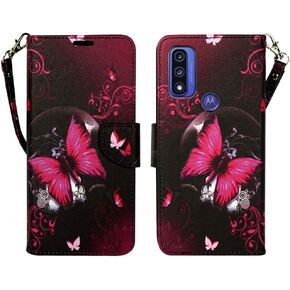 Zase Motorola Moto G Play (2023)/Moto G Pure/Moto G Power (2022) Wallet Phone Case Pouch PU Leather Flip Folio Cute Cover w/Kickstand ID Card Slot Wrist Strap Magnetic Lock (Pink Cherry Blossom)