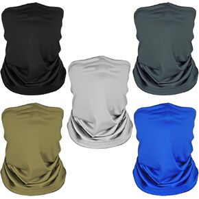 5 Pack Neck Gaiter Face Cover for UV Sun Protection, Breathable Cooling Face Mask for Men Women, Dustproof Neck Gator for Outdoor Sports, Reusable Bandana Scarf (15.75"x9.8", 5 Colors)