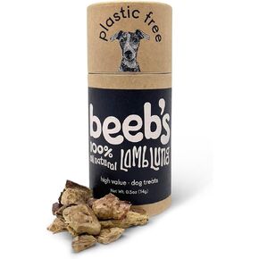 Beeb’s Lamb Lung Dog and Puppy Training Treats • 100% All Natural, Grass-Fed Lamb, Protein Rich, Single Ingredient in Plastic Free Packaging • 4 oz