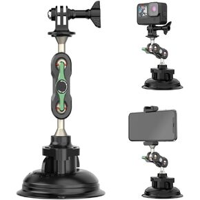 Suction Cup Car Camera Mount Phone Holder for GoPro Hero 13 12 11 10 9 8,DJI Osmo Action/Procket,Insta360 X4 X3 X2 GO 3 GO 3S,Insta360 Ace/Ace Pro Action Camera Aluminum Clamps Accessories