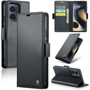 HAII for Moto Edge 2024 Wallet Flip Case, with Credit Card RFID Blocking Credit Card Magnetic Closure Protective Phone Cover Slot Kickstand Women Men for Motorola Moto Edge 2024 (Black)