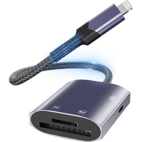 Lightning to SD Card Reader for iPhone,[Apple MFi Certified] 3 in 1 High-Speed Micro Memory Card Charging Adapter Trail Game Camera sd Card Viewer Adapter for iPhone iPad Air Pro Supports SD/TF Card in Kuwait