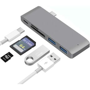 USB Hub 3.0 5 Ports, Portable TF/SD Card Reader, Sleek Design, Advanced Memory Card Reader, 60W PD