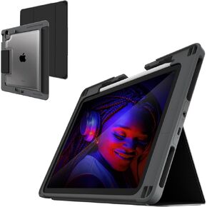 STM Goods Dux Ox - Super Protective 10th Gen iPad Case with Integrated 3.5mm Aux Jack, Translucent Back, Durable & Water-Resistant, Built-in Storage for Apple Pencil Gen 1 - Black