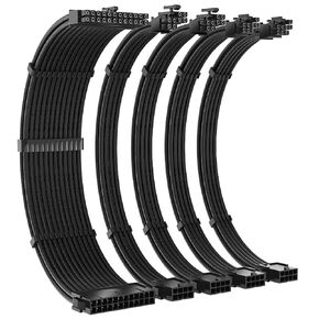 طقم تمديد كابل ATX PSU مع أمشاط الكابل، كابل بأكمام PC لإمداد الطاقة ATX، 1x8Pin(4+4) EPS/2x8Pin(6P+2P)/1x24Pin (أسود)