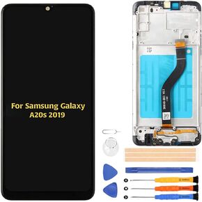 for Samsung Galaxy A20s 2019 6.5Inch Screen Replacement with Frame, for Samsung A20s SM-A207F/DS SM-A207M/DS LCD Display Touch Digitizer Assembly Parts,Screen Protector+Tools(with Frame)