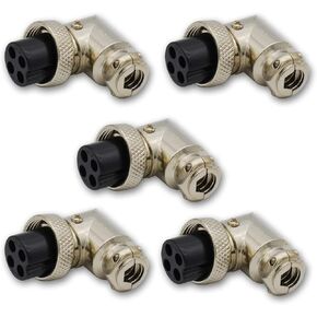 4 Pin Microphone Connector Female Angle Right GX16 Panel Mount Circular Metal Aviation Connector Adapter for CB Ham Radio -5 Pack