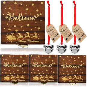Ceenna 2 Sets 2 Sets Christmas Believe Bell Gifts Magical Polar Bells Ornaments Bulk Santa Sleigh Bells Christmas Train Ride Family Movie Gifts Keepsake Christmas Stocking Stuffers Tree Decor (Brown)