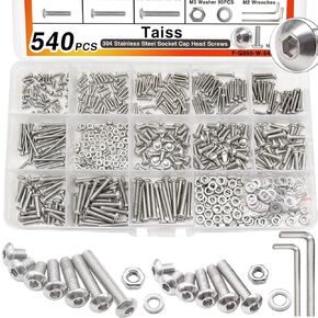 Taiss 148PCS M6 Screws Kit,M6 x 10mm /12mm /16mm /20mm /25mm /30mm /35mm Metric Screw Assortment,304 Stainless Steel Button Head Hex Socket Cap Screws Bolts Washers Nuts Kit