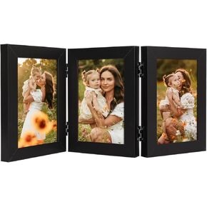 3 Vertical Horizontal Hinged Picture Frame 3 Wood Picture Frame 4x6 and 5x7 Folding Collage Photo Frames for Tabletop Standing