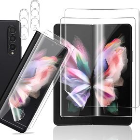 [2+2 Pack] Flexible TPU Screen Protector for Samsung Galaxy Z Fold 3 5G 7.6 inch + Camera Lens Protector[Bubble Free] [Anti-Scratch] HD Clarity [not Samsung Galaxy Z Fold 4 5G]