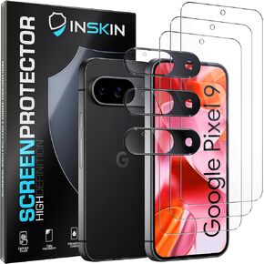 Inskin Screen Protector for Google Pixel 9 Pro XL (6.9 inch, 2024) – 3-Pack Tempered Glass for Screen & 3-Pack for Camera Lens, Fingerprint ID Support, Plasma Coating, Case-Friendly Design