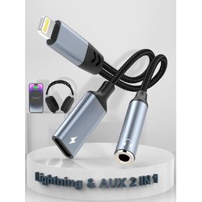 محول Lightning إلى 3.5 ملم لسماعات الرأس - معتمد من Apple MFi - محول صوت وشحن 2 في 1 iPhone Aux، محول سماعة رأس iPhone يدعم الموسيقى + الشحن + الميكروفون + التحكم المتوافق مع iPhone 14 13 12 11 in Kuwait