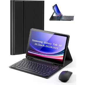 Case Keyboard for Samsung Galaxy Tab A8 10.5 inch 2022 2021 Built-in Pencil Holder with Mouse - Black
