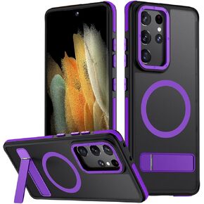 for Samsung Galaxy S21 Ultra Case, [Compatible with MagSafe], Adjustable Kickstand,Military Grade Drop Tested, Translucent Matte Phone Case for Galaxy S21 Ultra Case (Black)