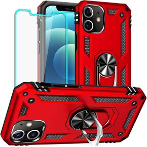 Yiakeng for iPhone 12 Mini Case: iPhone 12 Mini Phone Case with HD Screen Protector - Military Grade Protective Cases with Ring for iPhone 12 Mini(Red)
