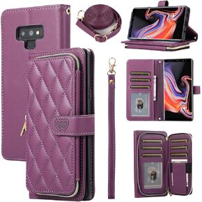 Wallet Case for Samsung Galaxy Note 20 5G with Detachable Wrist Strap, 9+ Card Slots Zipper Purse, Luxury PU Leather Stand Full Body Phone Cover for Note20 Notes 20s Twenty Not S20 Deep Purple