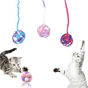 كرات لعبة القطط من أنديكر، 4 قطع كرات دفع للقطط 1 مع أجراس بالداخل، 3 كرات غزل للقطط مع لعبة تفاعلية للقطط للقطط الداخلية، كرات ضباب للقطط بألوان متنوعة لتمرين القطط كهدية ومحبي القطط (4) in Kuwait