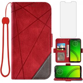 Compatible with Moto G7 Power/MotoG7 Supra/Moto7 Optimo Max Wallet Case and Tempered Glass Screen Protector Flip Cover Card Holder Cell Phone Cases for Motorola MotoG7Power G 7 7G G7Power 7th Gen Blue