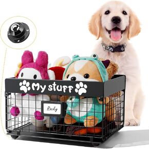 Large Dog Toy Basket with Universal Wheels, Dog Toy Bin Metal Toy Storage Box, Chew-Proof Storage Organizer for Pet Puppy Toys, Clothes, Food