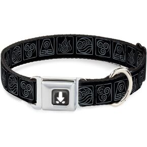 Dog Collar Seatbelt Buckle Avatar The Last Airbender Bending Elements Icons Black Gray 11 to 16.5 Inches 1.0 Inch Wide
