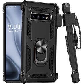 for Samsung Galaxy S10 Case with Belt Clip Holster Ring Holder,Military Grade Protection Cover Shockproof Anti Scratch Outdoor Case for Samsung Galaxy S10[Not Fit S10+!] (Black)