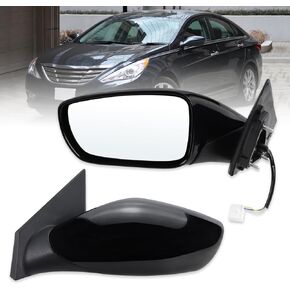 Left Driver side Door Mirror Compatible With 2011 2012 2013 2014 Hyundai Sonata With Power Glass Manual Folding Heated Turn Signal Black Replace#HY1320168 87610-3Q110 (7 Pins)