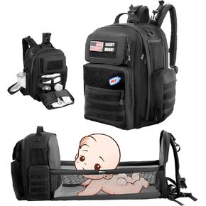 Diaper Bag Backpack for Dad with Changing Station, Expandable Brown Military Diaper Bag Backpack with Waterproof Changing Pad,Large Tactical Mens Baby Bag,Unisex Molle Style Baby Backpack Bag