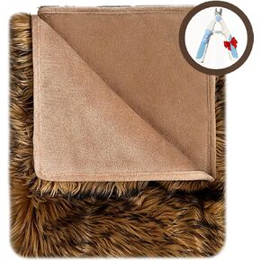 Waterproof Dog Blanket for Small, Medium & Large Dogs – Faux Fur Pet Throw for Couch, Sofa, Bed & Car – Soft, Washable, Stain-Resistant, Durable Cover – White w/Brown Tips – 60" x 50"