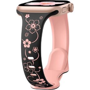 Lerobo Slim Thin Two-Tone Compatible with Apple Watch Band 40mm 38mm 41mm 42mm 44mm 45mm 46mm 49mm for Women- Soft Cute Flower/Heart Engraved Sport Band for iWatch Series 10 9 8 7 6 5 4 3 SE Ultra 2 1