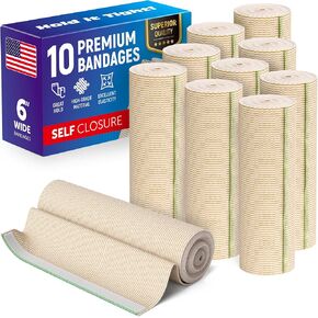 Premium Elastic Bandage Wrap - 4" (5pk) - Strong Compression - Self-Closing Reusable Bandages for Legs and Arms - Wrist, Elbow, Foot, Knee Wrap