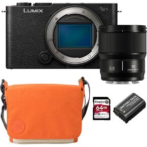 Panasonic LUMIX S9 Full Frame Camera Bundle with LUMIX S 35mm (L-Mount), Canvas React Plus 64GB U3 V90 SD Card, DMW-BLK22 Lithium-Ion Battery Pack, and DSLR Camera Bag (Amber) (5 Items)