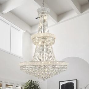 Large Gold Crystal Chandelier Light - Diameter 31.5", 3 Layers Ceiling Haning Chandeliers, Pendant Lighting for Living Room, Dining Room, Foyer