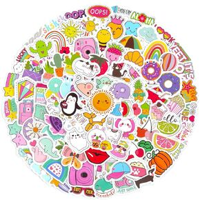 Cute Kawaii Stickers Aesthetic - 100 Pcs Waterproof Vinyl Vsco Assorted Stickers for Water Bottle, Laptop, Tumbler, Phone Case - Pastel Trendy Stickers for Kids, Girls & Adults