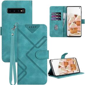 S10 Wallet Case,for Galaxy S10 Case,Card Holder Leather Kick-stand,2023 Flip Cases Protector,S10 Phone Case Wrist Strap,Magnetic Closure,Shockproof Protective Cover for Samsung Galaxy S10 (Green)