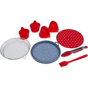 9-Piece Air Fryer Accessories Set for 5.0 Qt+ – Silicone Liner, Foldable Basket, Stainless Rack, Baking Cups, Insulated Gloves, Heat Brush & Tongs for Easy Cooking