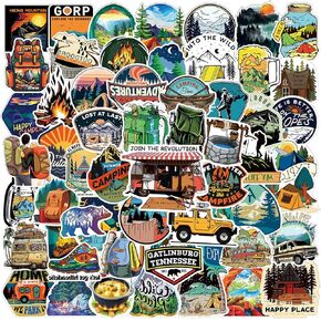 ONESHAW Outerdoor Hiking Camping Stickers Pack Waterproof Vinyl Bumper Decals Perfect for Laptop Car Skateboard Water Bottle Hard Hat Scrapbook Travel Case Guitar Luggage Motorbikes (100-pcs Camping)