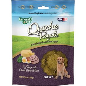 Emerald Pet Quiche Royale Premium Training Dog Treats — Healthy and Tasty Natural Dog Chews Made with Real Eggs — Limited Ingredient Dog Treats Made in The USA — Bacon & Cheese Treats, 6 oz