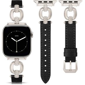 TOYOUTHS Leather Band Compatible with Apple Watch Bands Women 38/40/41/42/44/45/46/49mm Dressy Slim Leather Strap with Boho Metal Knot Buckle Bracelet for iWatch Series 10/9/8/7/6/5/4/3/2/1/SE/Ultra