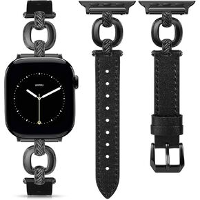 TOYOUTHS Leather Band Compatible with Apple Watch Bands Women 38/40/41/42/44/45/46/49mm Dressy Slim Leather Strap with Boho Metal Knot Buckle Bracelet for iWatch Series 10/9/8/7/6/5/4/3/2/1/SE/Ultra