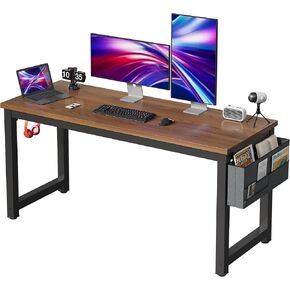 Large Computer Desk - 63 Inch Home Office Desk Study Student Writing Table Gaming Desk Wood Modern Simple Table with Storage Bag & Headphone Hooks, Black