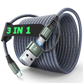AINOPE USB C Cable 16ft C Chargers Fast Charging 4 in 1 for iPhone 16 15 Charger Cords, 60W Type C Cable iPad Charger Fast Charging Accessories USB to USB C Cable for iPad Pro Samsung MacBook Grey