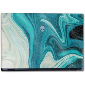 Glossy Glitter Laptop Skin Compatible with Alienware M16 R2 (2024) - Aqua Swirl - Premium 3M Vinyl Protective Wrap Decal Cover - Easy to Apply | Crafted in The USA by MightySkins