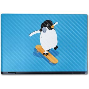 Carbon Fiber Laptop Skin Compatible with Alienware M16 R2 (2024) - Skater Penguin - Premium 3M Vinyl Protective Wrap Decal Cover - Easy to Apply | Crafted in The USA by MightySkins