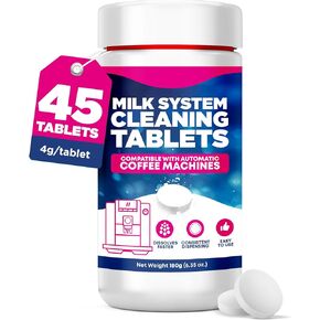 [45 Tablets] Milk System Cleaning Tablets for Automatic Coffee Machines - Compatible with Jura Automatic Coffee Machines - Includes Cleaning, Descaling, and Milk System Tablets