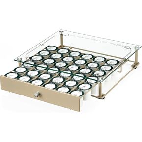 Coffee Pod Holder, Tempered Glass Top Coffee Pod Drawer Compatible with k cup Coffee Pods, Holds 36 Pods Coffee Pod Storage Drawer Organizer for Coffee Shop Office Kitchen Counter 14 × 13 × 3 in